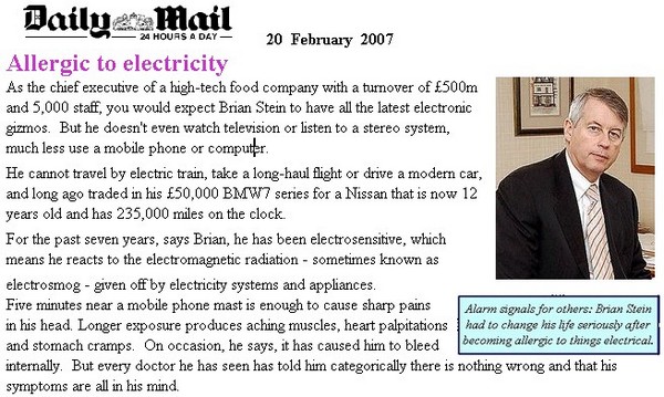 Daily Mail: Brian Stein CEO now electrosensitive