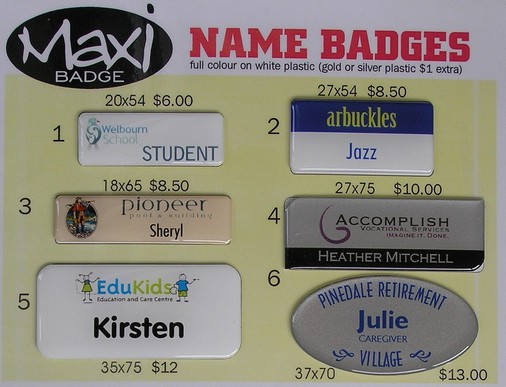 The Badge Team - Maxi Name Badge examples